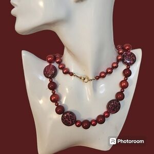 VTG OLCI Long Fuscia Leopard Print Beaded Statement Necklace